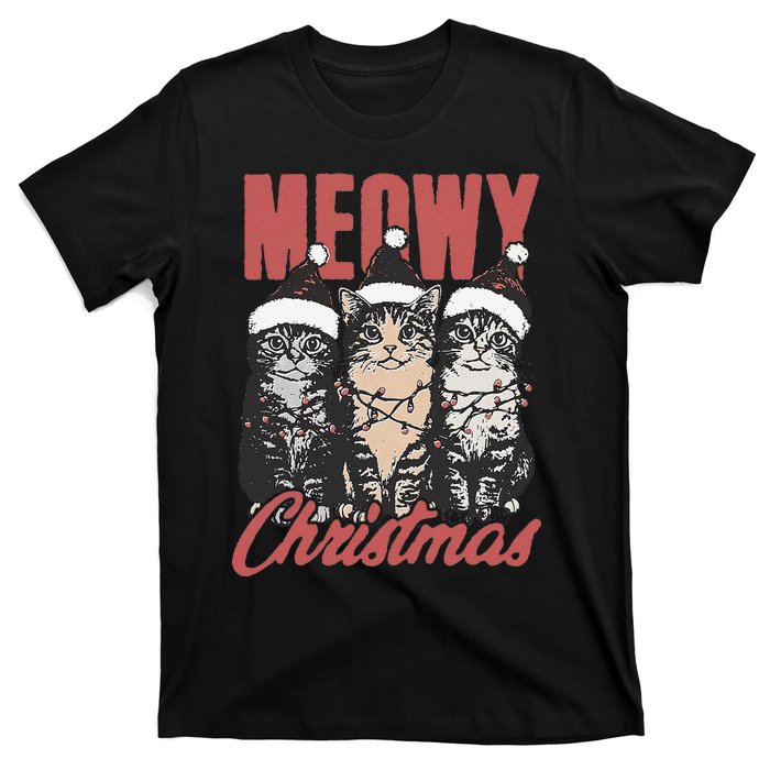 Xmas Cats Meowy Christmas Vintage Cat Ladies Gift T-Shirt