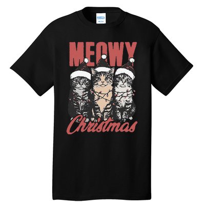 Xmas Cats Meowy Christmas Vintage Cat Ladies Gift Tall T-Shirt