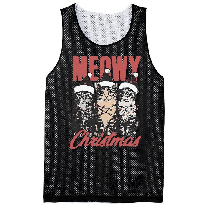 Xmas Cats Meowy Christmas Vintage Cat Ladies Gift Mesh Reversible Basketball Jersey Tank