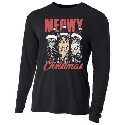 Xmas Cats Meowy Christmas Vintage Cat Ladies Gift Cooling Performance Long Sleeve Crew