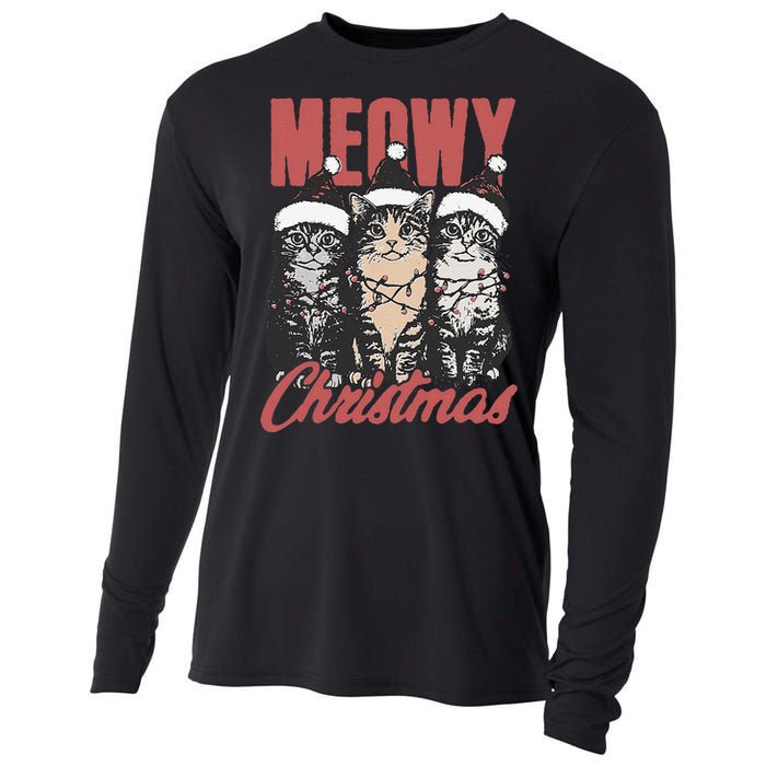 Xmas Cats Meowy Christmas Vintage Cat Ladies Gift Cooling Performance Long Sleeve Crew