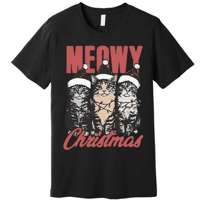 Xmas Cats Meowy Christmas Vintage Cat Ladies Gift Premium T-Shirt