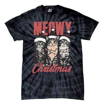 Xmas Cats Meowy Christmas Vintage Cat Ladies Gift Tie-Dye T-Shirt