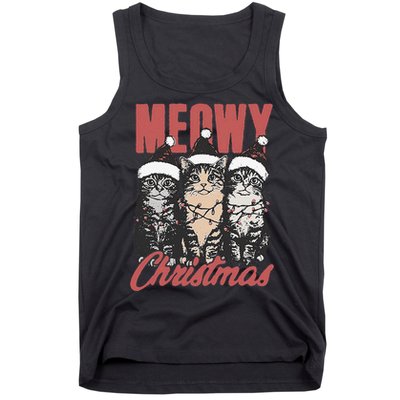 Xmas Cats Meowy Christmas Vintage Cat Ladies Gift Tank Top