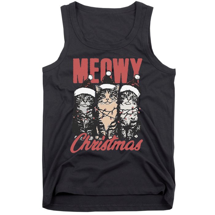 Xmas Cats Meowy Christmas Vintage Cat Ladies Gift Tank Top