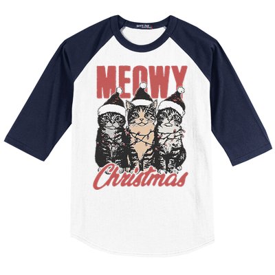 Xmas Cats Meowy Christmas Vintage Cat Ladies Gift Baseball Sleeve Shirt