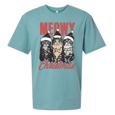 Xmas Cats Meowy Christmas Vintage Cat Ladies Gift Sueded Cloud Jersey T-Shirt