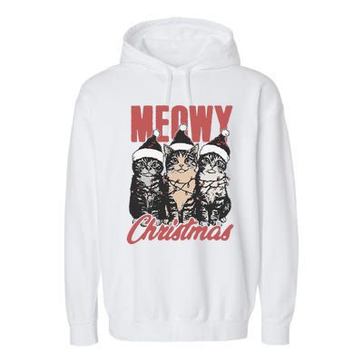 Xmas Cats Meowy Christmas Vintage Cat Ladies Gift Garment-Dyed Fleece Hoodie