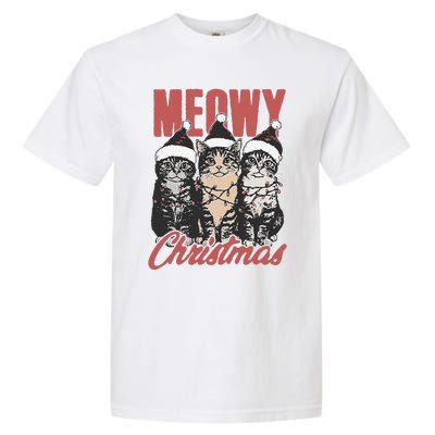 Xmas Cats Meowy Christmas Vintage Cat Ladies Gift Garment-Dyed Heavyweight T-Shirt