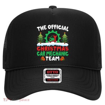 Xmas Car Mechanic Team Auto Repair Cars Fixing Christmas High Crown Mesh Back Trucker Hat