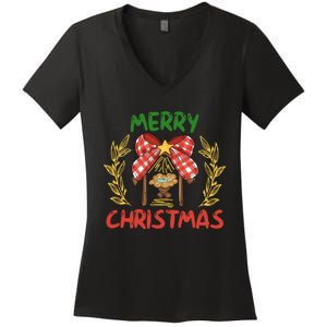 Xmas Christian Merry Christmas Happy Birthday Jesus Nativity Women's V-Neck T-Shirt