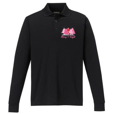 Xmas Christmas Merry And Bright Fir Tree Hoodie Performance Long Sleeve Polo