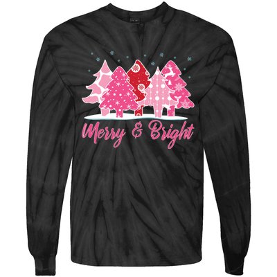 Xmas Christmas Merry And Bright Fir Tree Hoodie Tie-Dye Long Sleeve Shirt