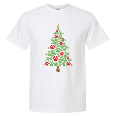 Xmas Cat Paws Christmas Tree Gift Garment-Dyed Heavyweight T-Shirt