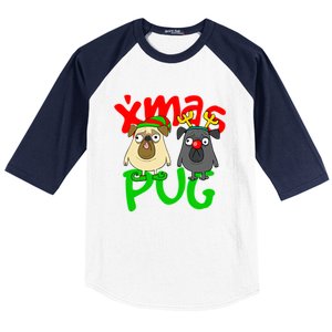 Xmas Christmas Pug Pugs Dog Lover Baseball Sleeve Shirt