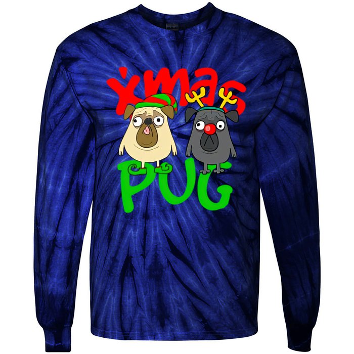 Xmas Christmas Pug Pugs Dog Lover Tie-Dye Long Sleeve Shirt