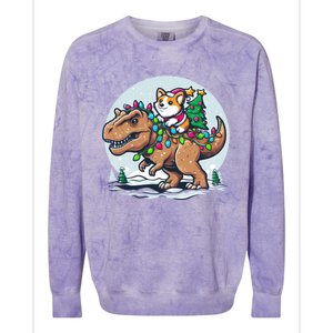 Xmas Corgi Riding Festive Trex Funny Christmas Colorblast Crewneck Sweatshirt