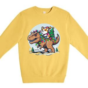 Xmas Corgi Riding Festive Trex Funny Christmas Premium Crewneck Sweatshirt