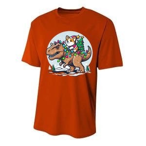 Xmas Corgi Riding Festive Trex Funny Christmas Performance Sprint T-Shirt