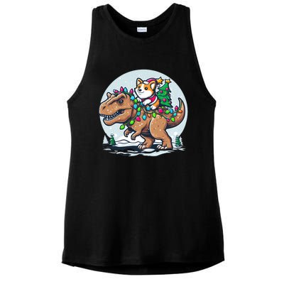 Xmas Corgi Riding Festive Trex Funny Christmas Ladies PosiCharge Tri-Blend Wicking Tank