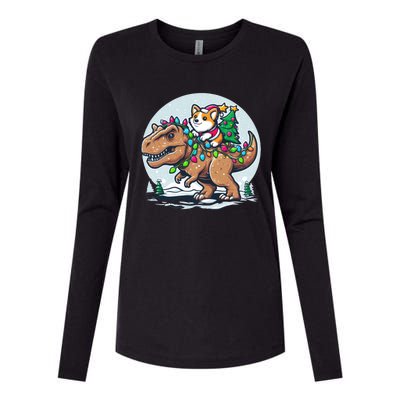 Xmas Corgi Riding Festive Trex Funny Christmas Womens Cotton Relaxed Long Sleeve T-Shirt