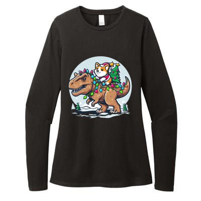 Xmas Corgi Riding Festive Trex Funny Christmas Womens CVC Long Sleeve Shirt