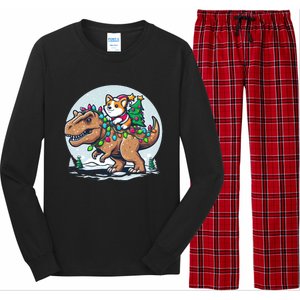 Xmas Corgi Riding Festive Trex Funny Christmas Long Sleeve Pajama Set