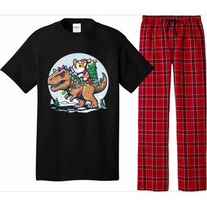 Xmas Corgi Riding Festive Trex Funny Christmas Pajama Set