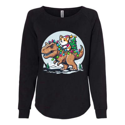 Xmas Corgi Riding Festive Trex Funny Christmas Womens California Wash Sweatshirt