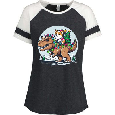 Xmas Corgi Riding Festive Trex Funny Christmas Enza Ladies Jersey Colorblock Tee