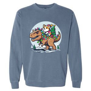 Xmas Corgi Riding Festive Trex Funny Christmas Garment-Dyed Sweatshirt