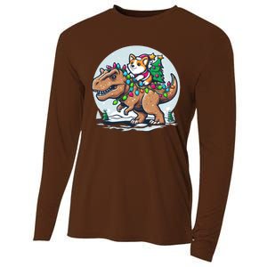 Xmas Corgi Riding Festive Trex Funny Christmas Cooling Performance Long Sleeve Crew