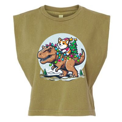 Xmas Corgi Riding Festive Trex Funny Christmas Garment-Dyed Women's Muscle Tee