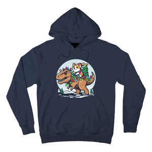 Xmas Corgi Riding Festive Trex Funny Christmas Hoodie