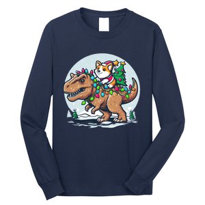 Xmas Corgi Riding Festive Trex Funny Christmas Long Sleeve Shirt