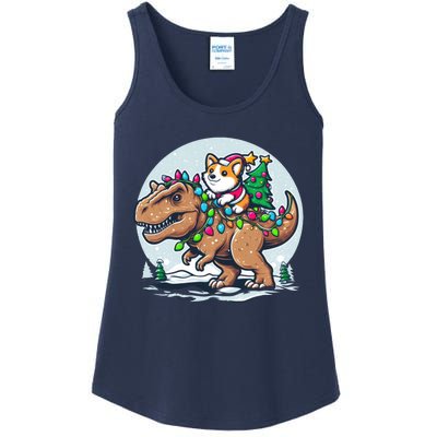 Xmas Corgi Riding Festive Trex Funny Christmas Ladies Essential Tank