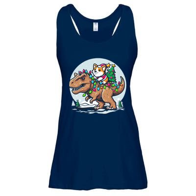 Xmas Corgi Riding Festive Trex Funny Christmas Ladies Essential Flowy Tank