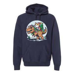 Xmas Corgi Riding Festive Trex Funny Christmas Premium Hoodie