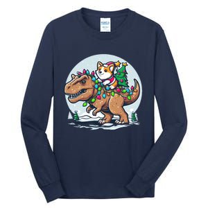 Xmas Corgi Riding Festive Trex Funny Christmas Tall Long Sleeve T-Shirt