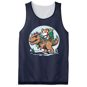 Xmas Corgi Riding Festive Trex Funny Christmas Mesh Reversible Basketball Jersey Tank