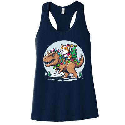 Xmas Corgi Riding Festive Trex Funny Christmas Women's Racerback Tank