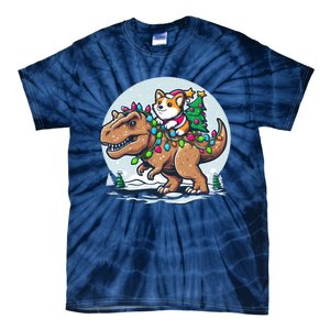 Xmas Corgi Riding Festive Trex Funny Christmas Tie-Dye T-Shirt