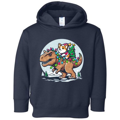 Xmas Corgi Riding Festive Trex Funny Christmas Toddler Hoodie