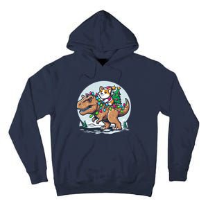 Xmas Corgi Riding Festive Trex Funny Christmas Tall Hoodie