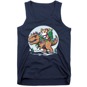 Xmas Corgi Riding Festive Trex Funny Christmas Tank Top