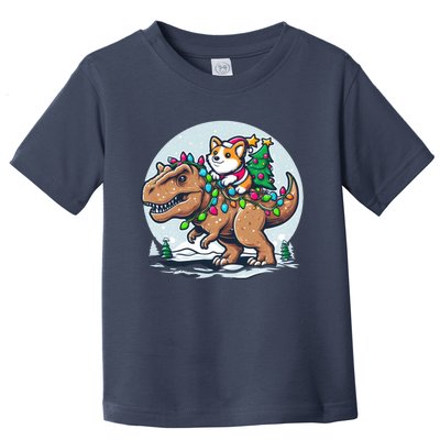 Xmas Corgi Riding Festive Trex Funny Christmas Toddler T-Shirt