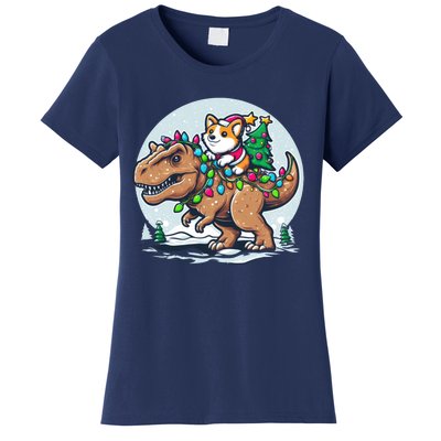 Xmas Corgi Riding Festive Trex Funny Christmas Women's T-Shirt