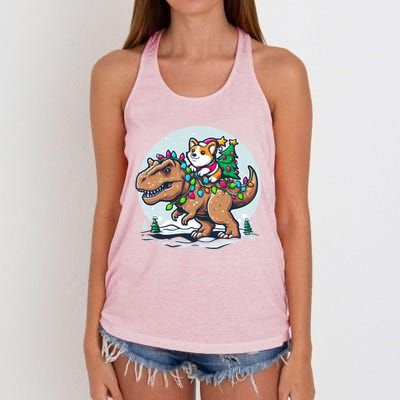 Xmas Corgi Riding Festive Trex Funny Christmas Women's Knotted Racerback Tank