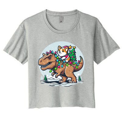 Xmas Corgi Riding Festive Trex Funny Christmas Women's Crop Top Tee