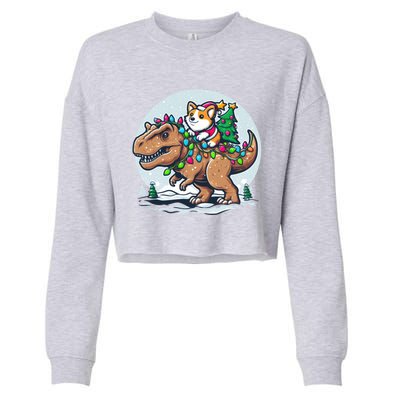 Xmas Corgi Riding Festive Trex Funny Christmas Cropped Pullover Crew